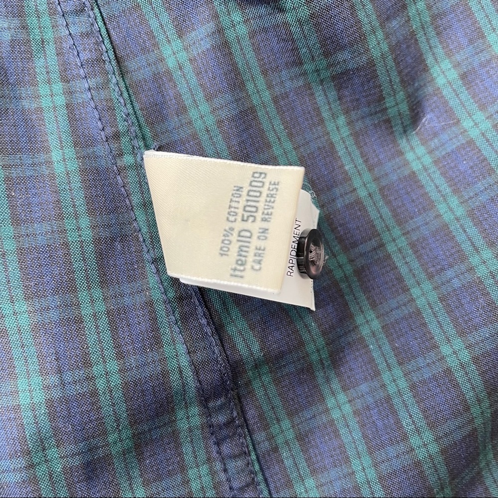 Ll Bean Plaid Split Neck Collarless Small Blouse - image 4